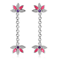 African Amethyst, White Zircon Dangling Earrings in rhodium Sterling Silver 0.60 ctw