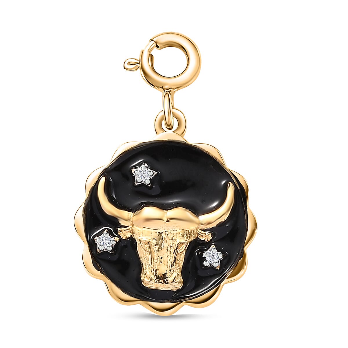 Moissanite and Enameled Taurus Zodiac Charm in 18K Vermeil YG Over Sterling Silver