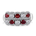 Sanguine Sapphire, Moissanite Art Deco Ring in Rhodium Over Sterling Silver (Size 10.0) 2.75 ctw - Sticky add to cart bar