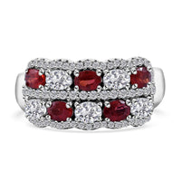 Sanguine Sapphire, Moissanite Art Deco Ring in Rhodium Over Sterling Silver (Size 10.0) 2.75 ctw