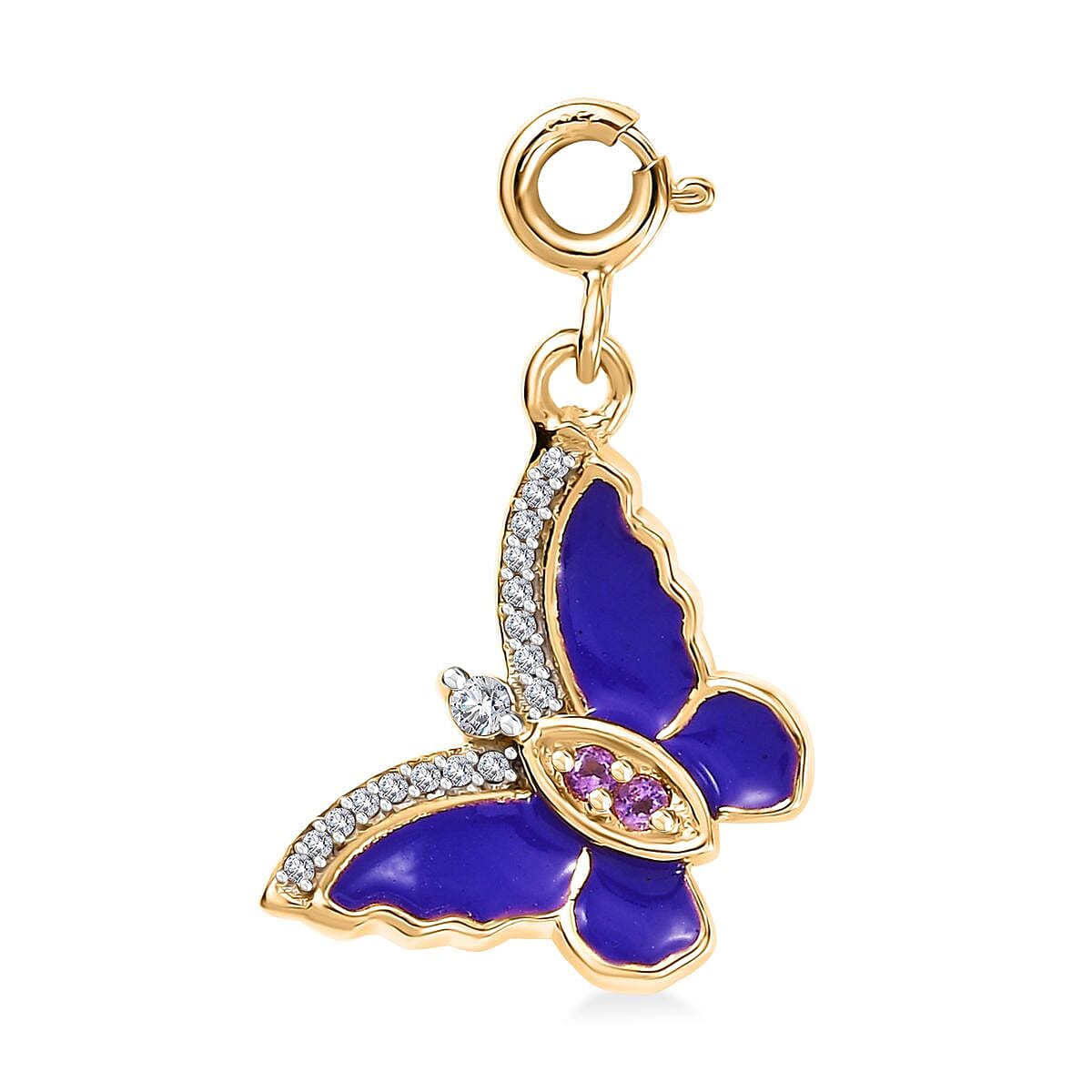African Amethyst, White Zircon Butterfly Charm in 18K Vermeil YG Over Sterling Silver 0.15 ctw