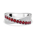 Sanguine Sapphire, White Zircon Criss-Cross Ring in Rhodium Over Sterling Silver (Size 10.0) 0.85 ctw - Sticky add to cart bar