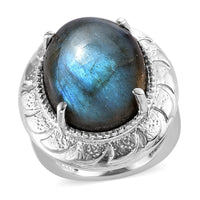 Malagasy Labradorite Solitaire Ring in Stainless Steel (Size 10.0) 16.20 ctw