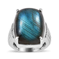 Malagasy Labradorite Solitaire Ring in Stainless Steel (Size 10.0) 22.60 ctw - Sticky add to cart bar