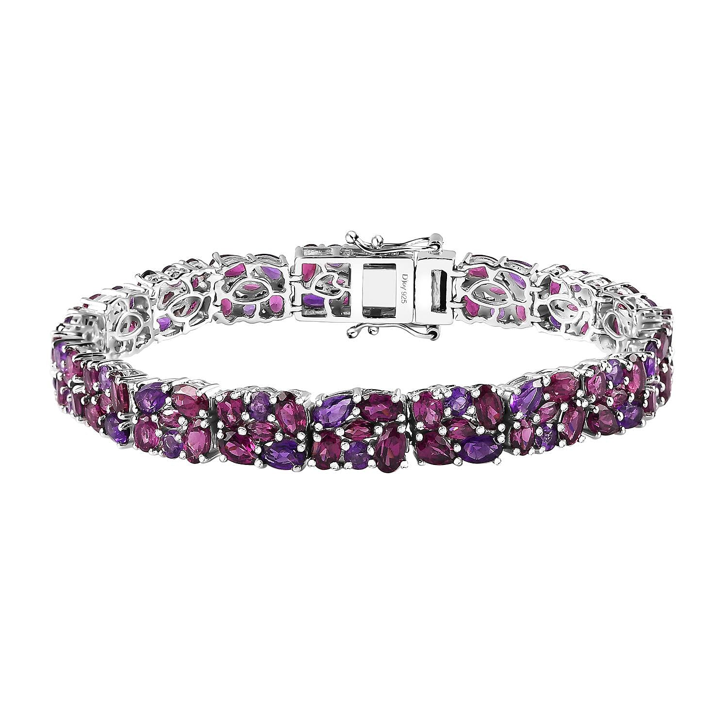 Epic Deal Orissa Rhodolite Garnet, Amethyst Bracelet in Rhodium Over Sterling Silver (7.25 In) 22.40 ctw