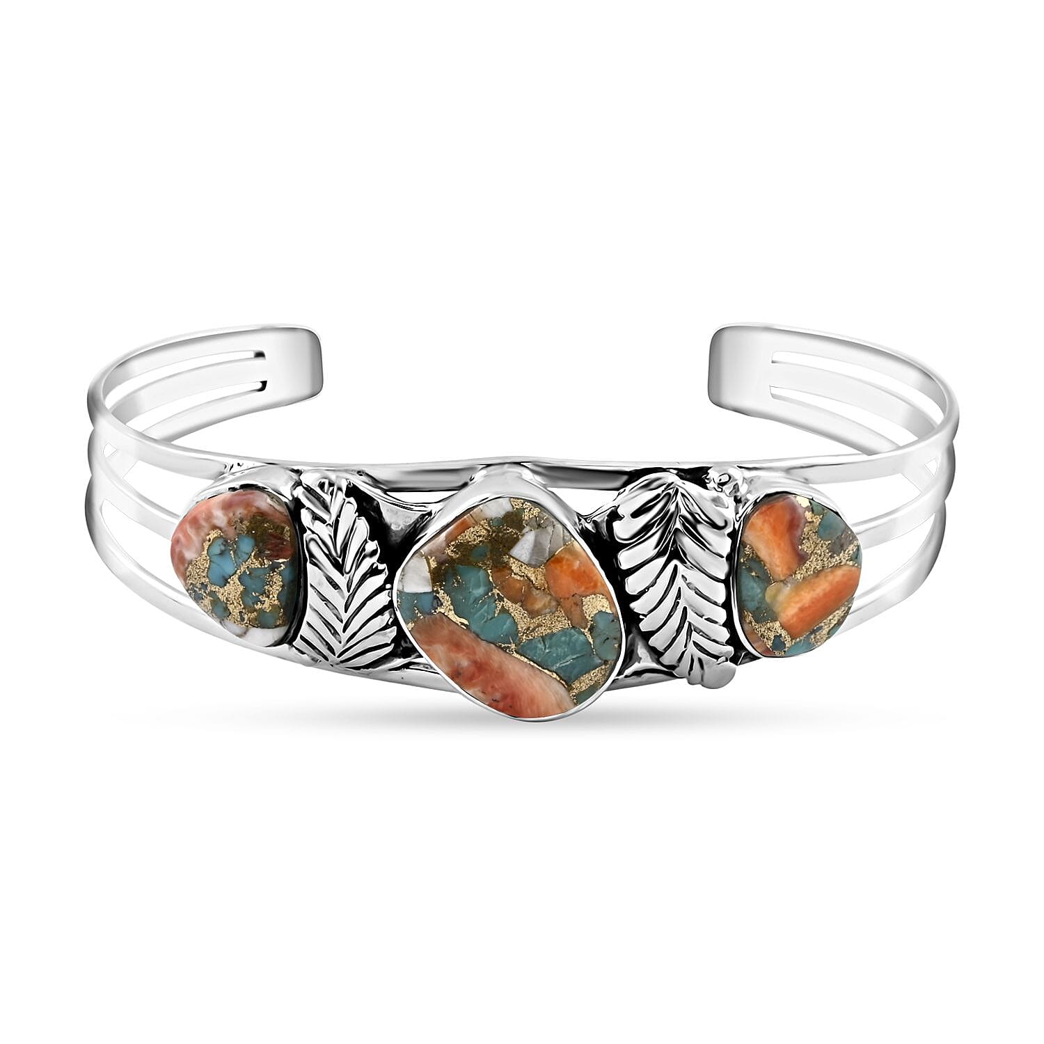Santa Fe Style Spiny Turquoise Bracelet in Sterling Silver (7.00 In) 25.00 ctw