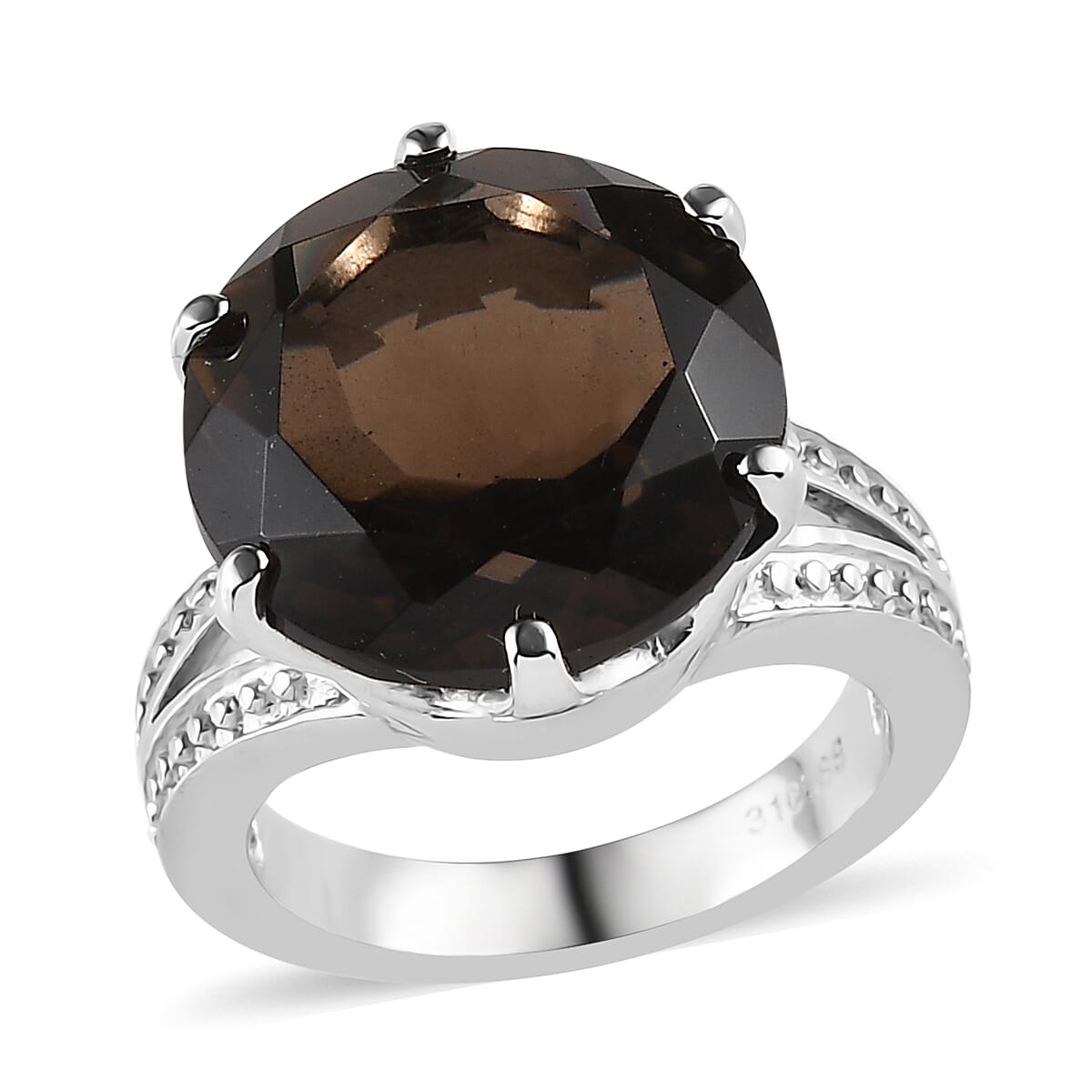Brazilian Smoky Quartz Solitaire Ring in Stainless Steel (Size 10.0) 11.80 ctw