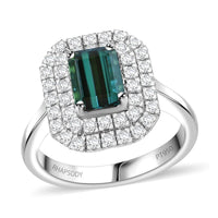 Certified & Appraised Rhapsody 950 Platinum AAAA Monte Belo Indicolite, Diamond (E-F, VS) (0.67 cts) Double Halo Ring (Size 6.0) (7.85 g) 2.05 ctw