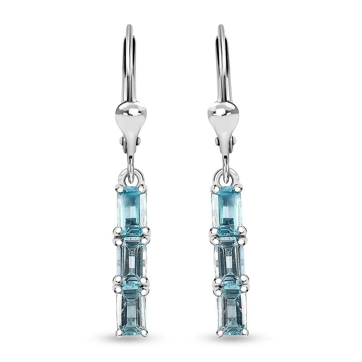 D'Joy Betroka Blue Apatite 2.15 ctw Lever Back Earrings in Rhodium Over Sterling Silver