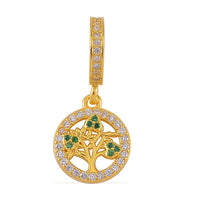 Simulated White and Green Diamond Retro Tree of Life Charm in 14K YG Over Sterling Silver 0.60 ctw