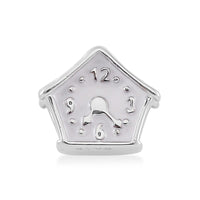 Enameled House Clock Charm in Rhodium Over Sterling Silver (3 g)
