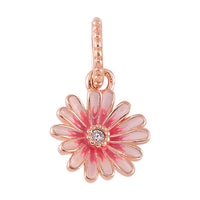 Simulated Diamond, Enameled Chrysanthemum Charm in 14K YG Over Sterling Silver