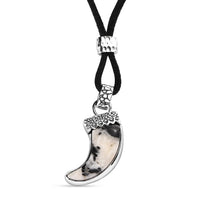 Artisan Crafted White Buffalo 10.50 ctw Bear Claw Necklace in Sterling Silver and Black Leather Cord 20 Inches