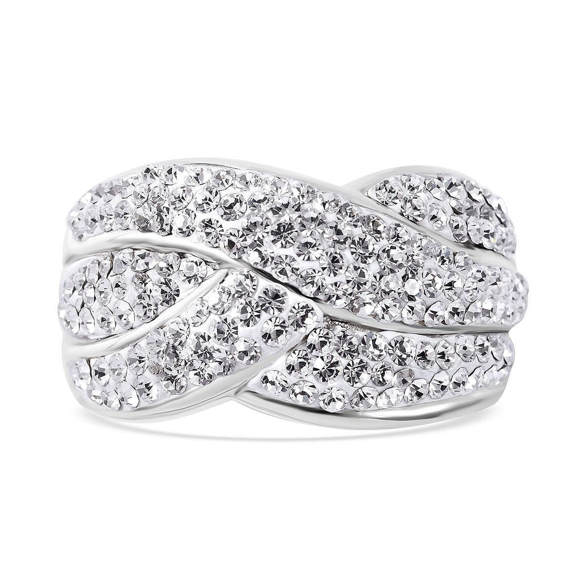 Austrian Crystal Overbridge Ring in Sterling Silver (Size 11.0)