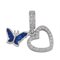 Simulated Diamond and Enameled Charm in Rhodium Over Sterling Silver