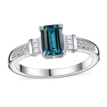 Premium Monte Belo Indicolite, Moissanite Ring in Rhodium Over Sterling Silver (Size 6.0) 1.10 ctw - Sticky add to cart bar