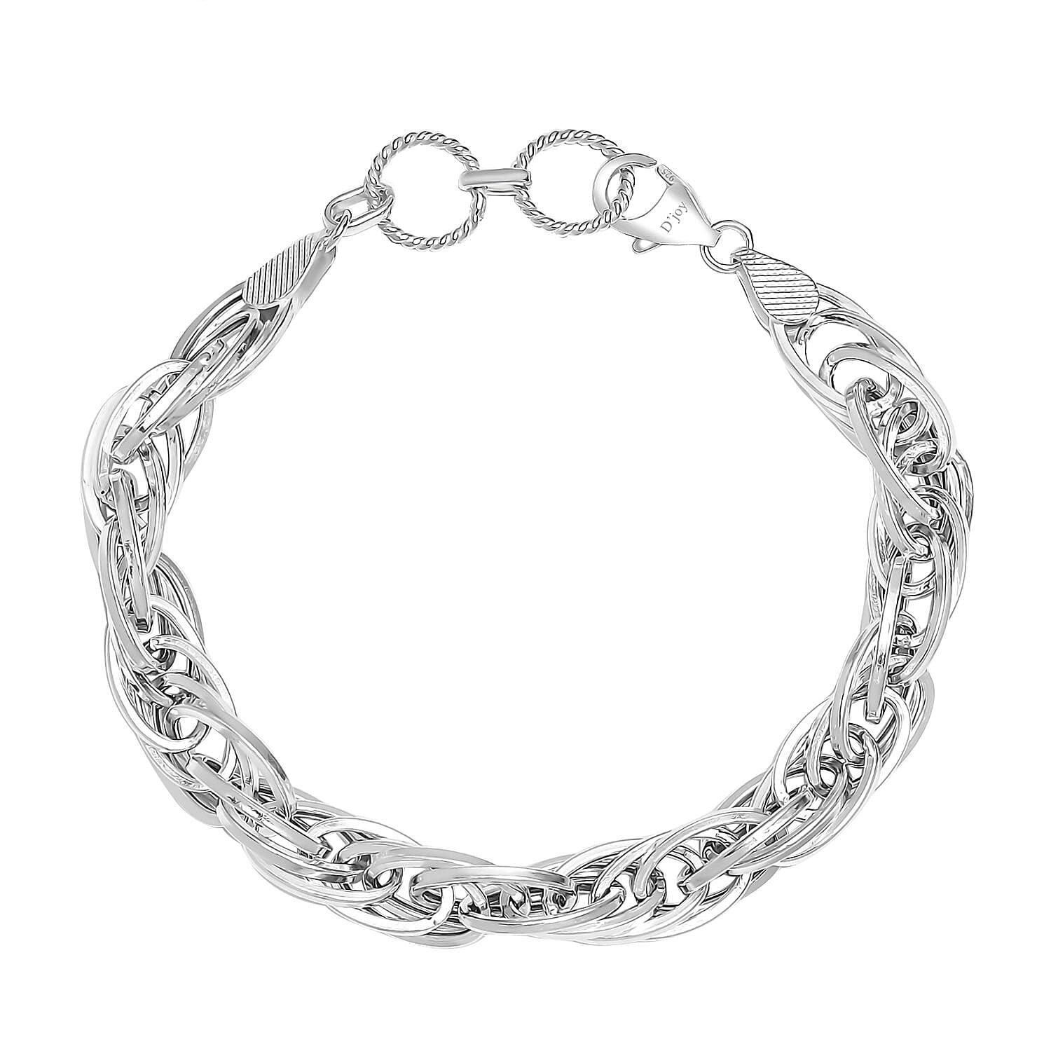 Sterling Silver Spiral Oval Link Chain Bracelet (7.25-8.00In) 14 Grams