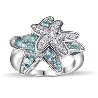 Premium Betroka Blue Apatite, Moissanite Starfish Ring in Rhodium Over Sterling Silver (Size 10.0) 1.00 ctw