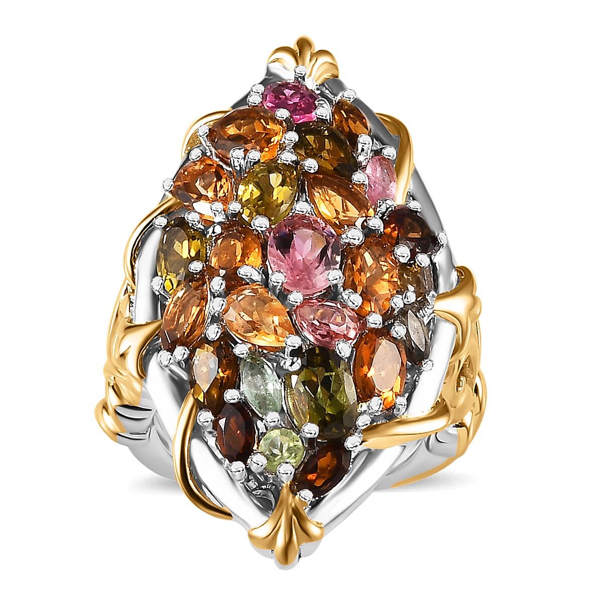 Multi-Tourmaline Ring in 18K Vermeil YG and Rhodium Over Sterling Silver (Size 10.0) 4.50 ctw