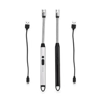 TLV 2pcs Rechargeable Flameless Stainless Steel Electric Lighter - Black and Silver