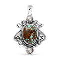 D'Joy Artisan Crafted Blue Horizon Turquoise 6.75 ctw and White Pearl Ocean Embrace Pendant without Chain in Black Oxidized Sterling Silver - Sticky add to cart bar