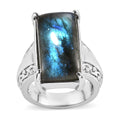 Malagasy Labradorite Solitaire Classic Ring in Stainless Steel - Sticky add to cart bar