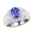 Certified & Appraised Luxoro AAA Tanzanite and G-H I2 Diamond 2.65 ctw Men's Ring in 14K White Gold (Size 10.0) 8.20 Grams - Sticky add to cart bar