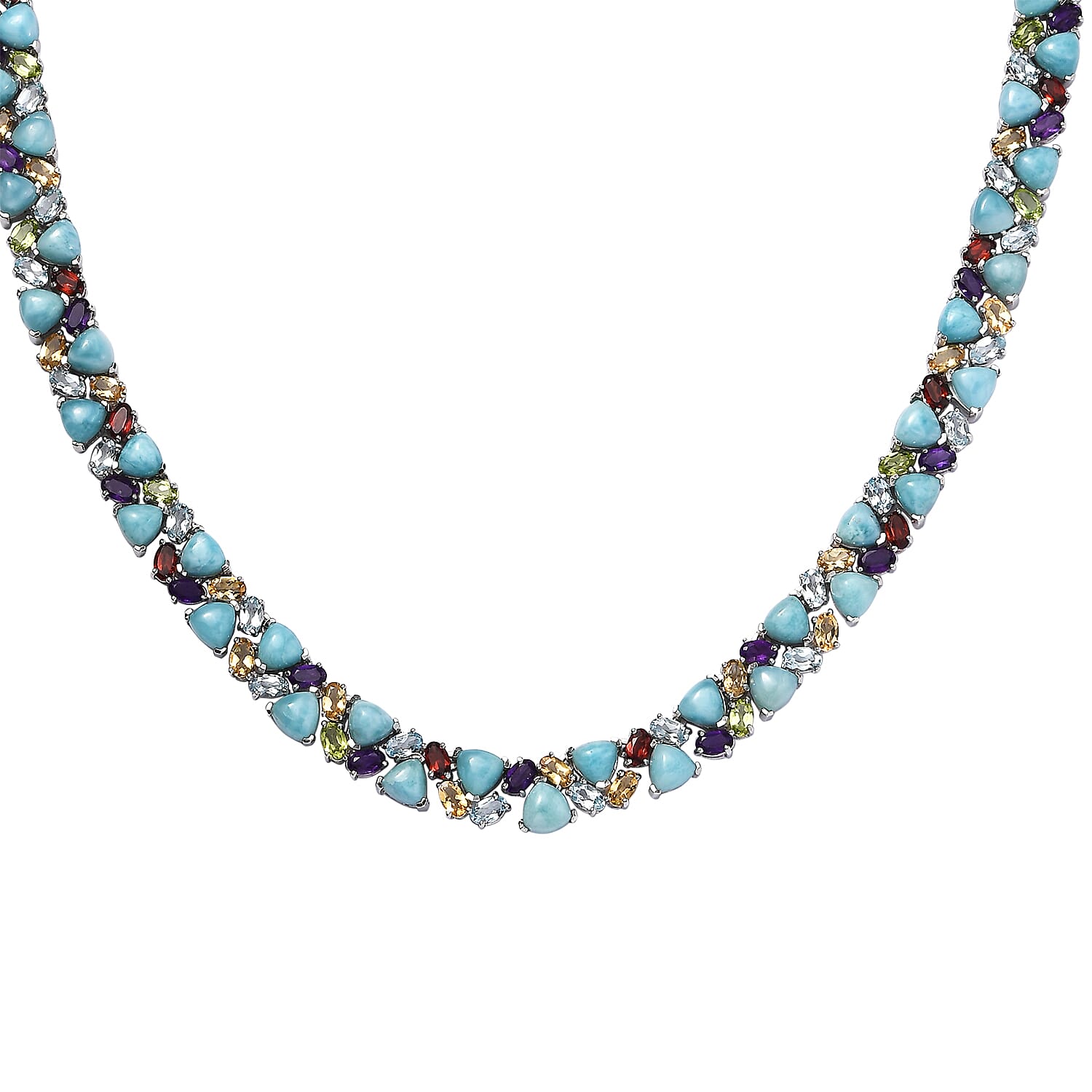 Larimar and Multi Gemstone 89.38 ctw Necklace in Platinum Over Sterling Silver 18 Inches
