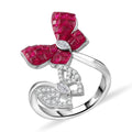 Simulated White and Ruby Color Diamond Butterfly Ring in Rhodium Over Sterling Silver (Size 10.0) 1.78 ctw - Sticky add to cart bar