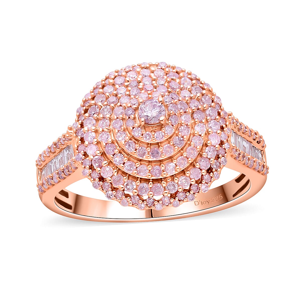 Natural Pink Diamond (I3) Floral Ring in Vermeil RG Over Sterling Silver (Size 10.0) 1.00 ctw