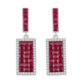 Simulated White and Ruby Color Diamond Earrings in Rhodium Over Sterling Silver - Sticky add to cart bar