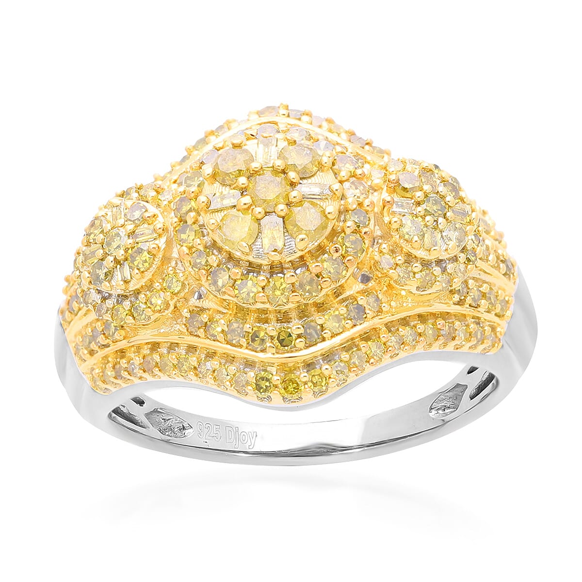 Yellow Diamond (IR) Ring in Platinum Over Sterling Silver (Size 6.0) 1.00 ctw