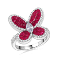 Simulated White and Ruby Color Diamond Butterfly Ring in Rhodium Over Sterling Silver (Size 10.0) 2.80 ctw - Sticky add to cart bar