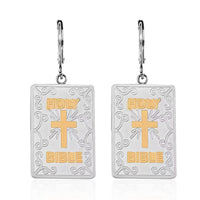 Bible Book Earrings in ION Plated YG and Stainless Steel