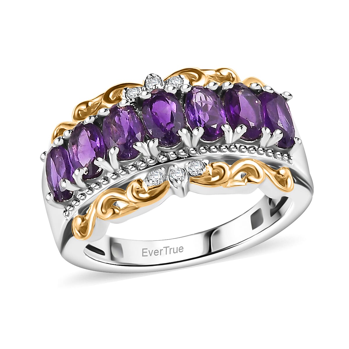 Karis African Amethyst and White Zircon 1.60 ctw Ring in 18K YG Plated and Platinum Bond (Size 10.0)