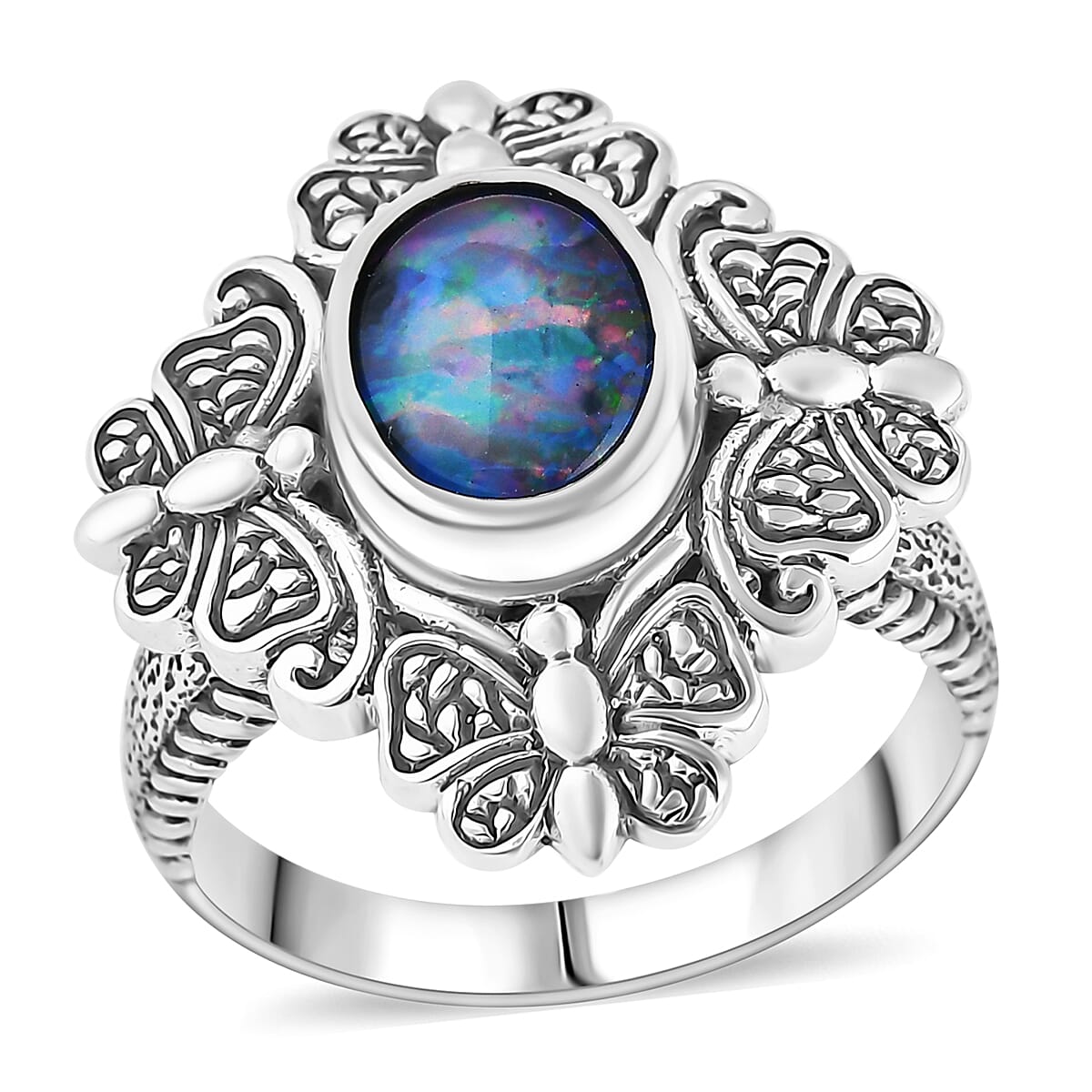 Bali Legacy Premium Boulder Opal Triplet Butterfly Ring in Sterling Silver (Size 10.0) 1.50 ctw
