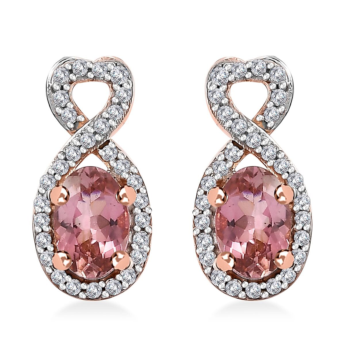 D'Joy Premium Blush Tourmaline and White Zircon 1.25 ctw Heart Earrings in 18K Vermeil Rose Gold Over Sterling Silver