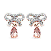 Premium Blush Tourmaline and White Zircon 0.70 ctw Love Knot Earrings in 18K Vermeil RG Over Sterling Silver