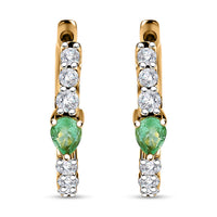 D'Joy Boyaca Colombian Emerald and White Zircon 1.10 ctw Art Deco Earrings in 18K Vermeil Yellow Gold Over Sterling Silver