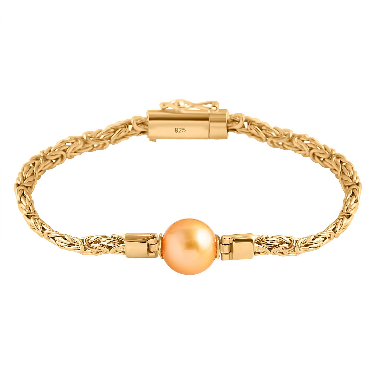 Bali Legacy South Sea Golden Cultured Pearl and Lab Grown Diamond Bracelet in 22K Vermeil Yellow Gold Over Sterling Silver (8.00 In)
