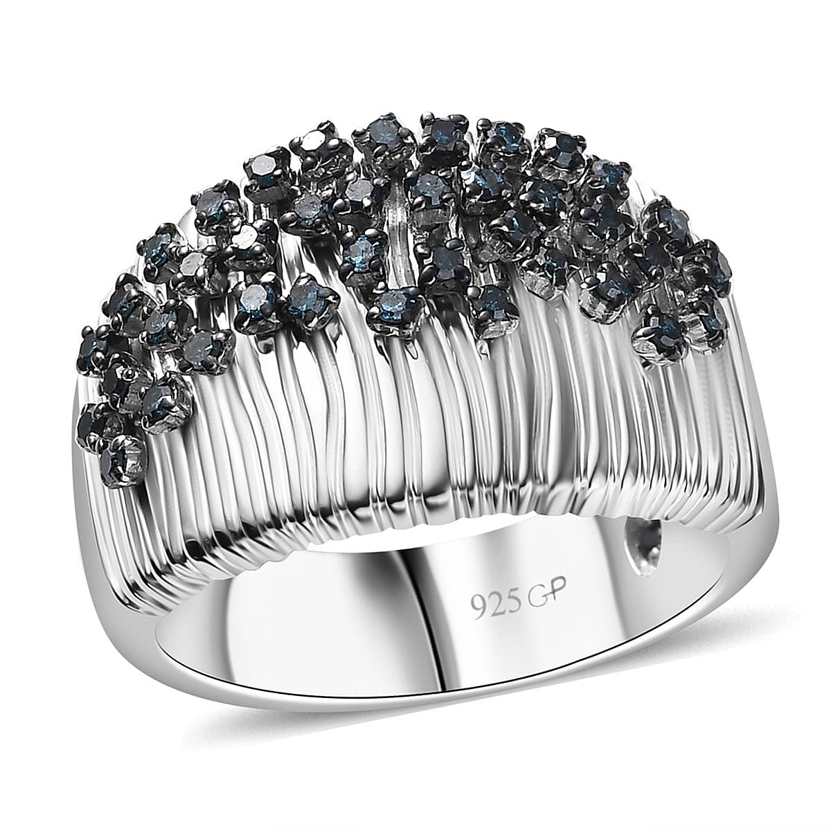 GP Italian Garden Collection Blue Diamond (IR) Ring in Rhodium Over Sterling Silver (Size 10.0) 0.50 ctw