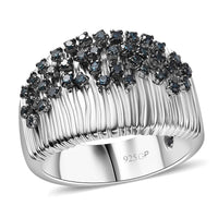 GP Italian Garden Collection Blue Diamond (IR) Ring in Rhodium Over Sterling Silver (Size 10.0) 0.50 ctw