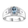 Santa Maria Aquamarine and White Zircon 1.00 ctw Art Deco Men's Ring in Rhodium Over Sterling Silver - Sticky add to cart bar