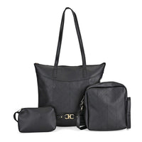 TLV Set of 3 Bags, Black Faux Leather Tote Bag (13"x5"x13.4"), Crossbody Bag (8.3"x2.95"x9") and Wrist Bag (7.9"x1.6"x4.3")