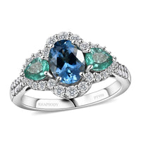 Certified & Appraised Rhapsody 950 Platinum AAAA Santa Maria Aquamarine, Boyaca Colombian Emerald, Diamond (E-F, VS) (0.44 cts) Ring (Size 10.0) (5.90 g) 2.00 ctw