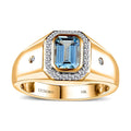Certified & Appraised Luxoro 14K Yellow Gold AAA Santa Maria Aquamarine, Diamond (I2) (0.21 cts) Men's Ring (Size 10.0) (6.10 g) 1.10 ctw - Sticky add to cart bar