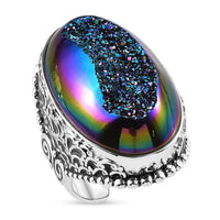 Sajen Silver Forest Window Drusy Quartz Ring in Rhodium Sterling Silver (Size 10.0) 33.50 ctw