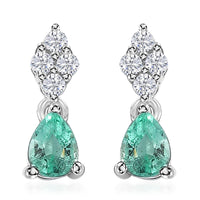Boyaca Colombian Emerald and Moissanite 0.85 ctw Drop Earrings in Rhodium Over Sterling Silver