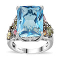 Sky Blue Topaz and Multi-Tourmaline 17.00 ctw Ring in Rhodium Over Sterling Silver (Size 10.0) - Sticky add to cart bar