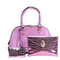 Set of 3 Purple Faux Leather Crocodile Embossed Metallic Shoulder Bag (12.2"x5.9"x8.3"), Crossbody Bag (7.9"x5.3") and Card Holder (4.5"x3") - Sticky add to cart bar